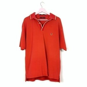 Vintage y2kTommy Hilfiger polo top red orange piping‎ textured short sleeve L